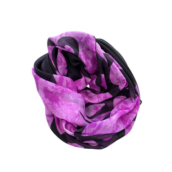 Hibiscus Floral Sarong Black Purple Lightweight Semi Sheer Fabric Rectangle Wrap - Picture 2 of 6